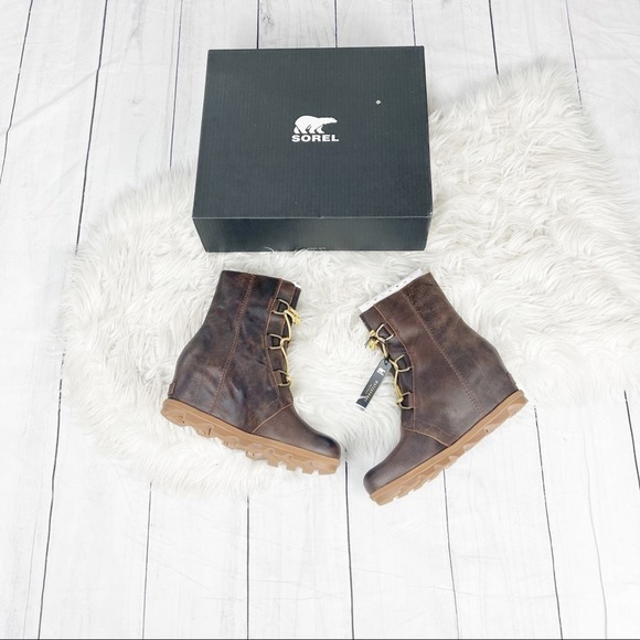 Sorel Women's Brown Joan of Arctic Wedge II Leather Boots Burro 10.5 NEW - Picture 2 of 7